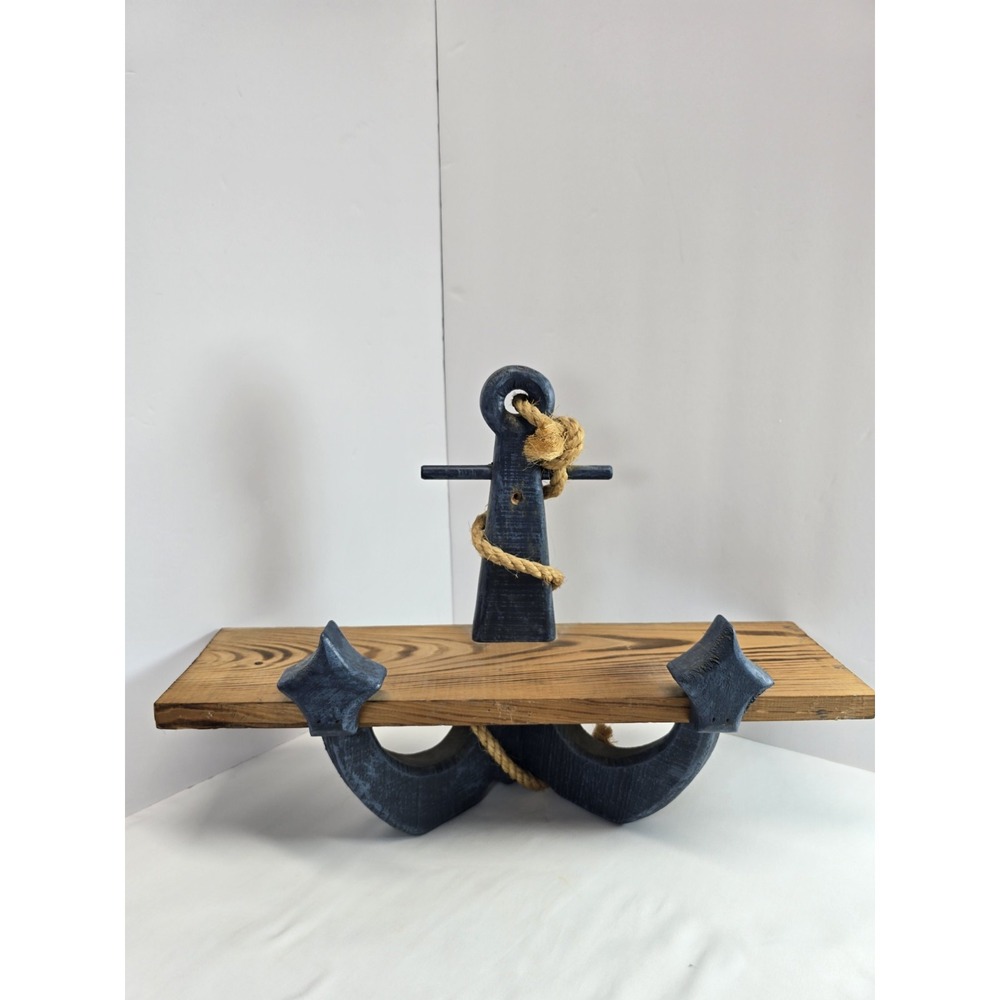 Vintage Nautical Wood Anchor Wall Shelf Rope Coastal Maritime Beach House Decor